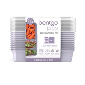 Bentgo Prep 3-Compartment Meal-Prep Containers with Custom-Fit Lids - Microwaveable, Durable, Reusable, BPA-Free, Freezer and Dishwasher Safe Food Storage Containers - 10 Trays & 10 Lids (Lilac)