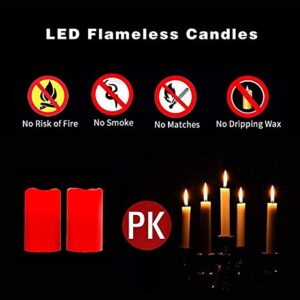 Urchoice Red Flameless Candles Battery Operated Pillar Real Wax Realistic Flickering Electric LED Candle(Dia 4" X H 6") Set of 2, with 10-Key Remote and Cycling 24 Hours Timer