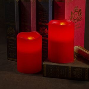 Urchoice Red Flameless Candles Battery Operated Pillar Real Wax Realistic Flickering Electric LED Candle(Dia 4" X H 6") Set of 2, with 10-Key Remote and Cycling 24 Hours Timer
