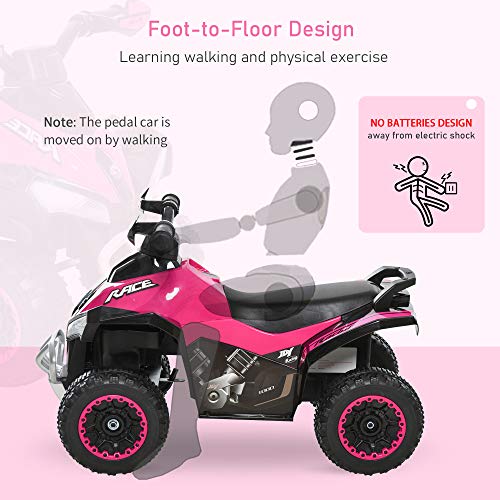 Aosom NO Power Kids Ride On Push Car, Ride Racer, Foot-to-Floor Sliding Car, Walking ATV Toy with Music, Lights, for 1.5-3 Years Old, Pink