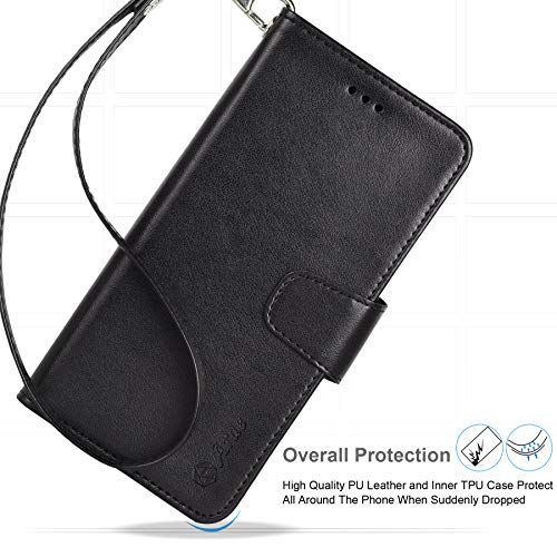 Arae Case for iPhone 12 / iPhone 12 Pro 6.1 inch Wallet Case Flip Cover with Card Holder and Wrist Strap for iPhone 12 / iPhone 12 Pro 6.1 inch - Black