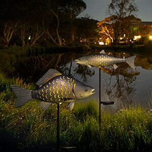 kaixoxin solar garden lights metal fish decorative stake for outdoor patio yard decorations,warm white led solar path lights