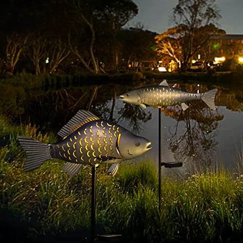 KAIXOXIN Solar Garden Lights Metal Fish Decorative Stake for Outdoor Patio Yard Decorations,Warm White LED Solar Path Lights