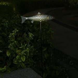 KAIXOXIN Solar Garden Lights Metal Fish Decorative Stake for Outdoor Patio Yard Decorations,Warm White LED Solar Path Lights