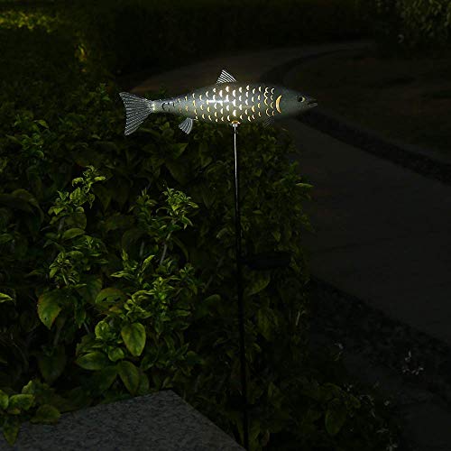 KAIXOXIN Solar Garden Lights Metal Fish Decorative Stake for Outdoor Patio Yard Decorations,Warm White LED Solar Path Lights