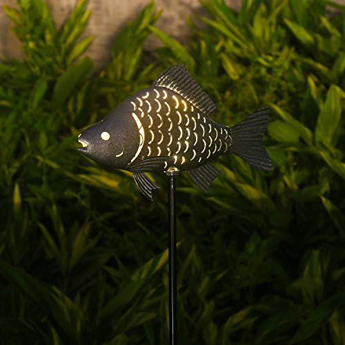 KAIXOXIN Solar Garden Lights Metal Fish Decorative Stake for Outdoor Patio Yard Decorations,Warm White LED Solar Path Lights