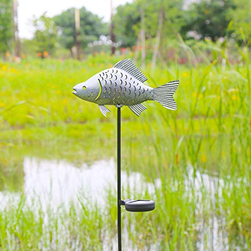 KAIXOXIN Solar Garden Lights Metal Fish Decorative Stake for Outdoor Patio Yard Decorations,Warm White LED Solar Path Lights