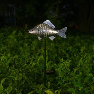 KAIXOXIN Solar Garden Lights Metal Fish Decorative Stake for Outdoor Patio Yard Decorations,Warm White LED Solar Path Lights