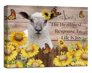colorful vintage framed canvas wall art with cute alpaca and flower garden background 12''w×16''h