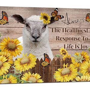 Colorful Vintage Framed Canvas Wall Art with Cute Alpaca and Flower Garden Background 12''W×16''H