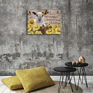 Colorful Vintage Framed Canvas Wall Art with Cute Alpaca and Flower Garden Background 12''W×16''H