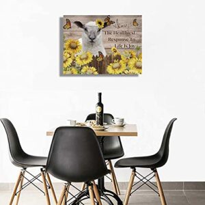 Colorful Vintage Framed Canvas Wall Art with Cute Alpaca and Flower Garden Background 12''W×16''H