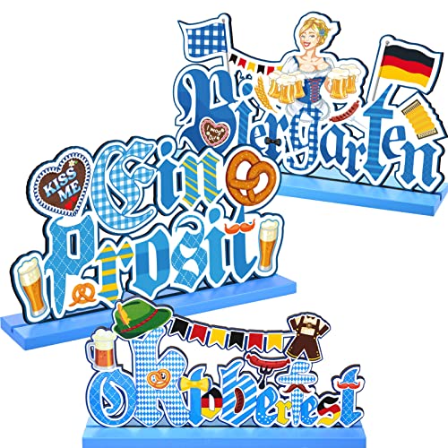 3 Oktoberfest Party Decorations Oktoberfest Table Centerpieces Bavarian Costume Wooden Beer Sign Lederhosen German Festival for Octoberfest Party Dinner Bar Tier Tray