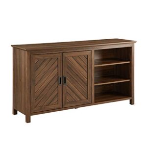 walker edison modern wood grooved buffet sideboard with open storage-entryway serving storage cabinet doors-dining room console, 58 inch, dark walnut
