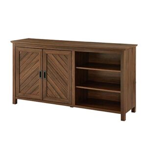 Walker Edison Modern Wood Grooved Buffet Sideboard with Open Storage-Entryway Serving Storage Cabinet Doors-Dining Room Console, 58 Inch, Dark Walnut