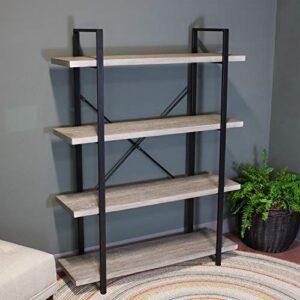 sunnydaze 4-tier bookshelf - industrial style with freestanding open shelves with veneer finish - oak gray