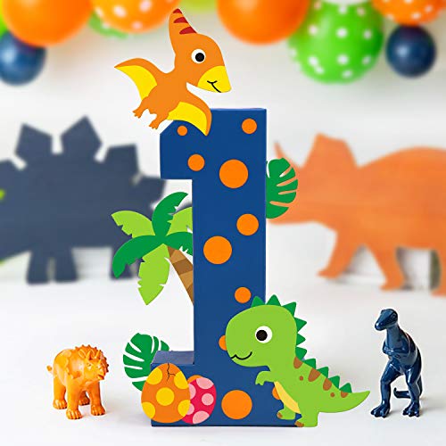 Distaratie Dinosaur Number 1 Sign Baby First Birthday Cake Smash Photo Prop Dinosaur Birthday Party Decorations Freestanding Paper Mache 1-Year-Old Number Sign