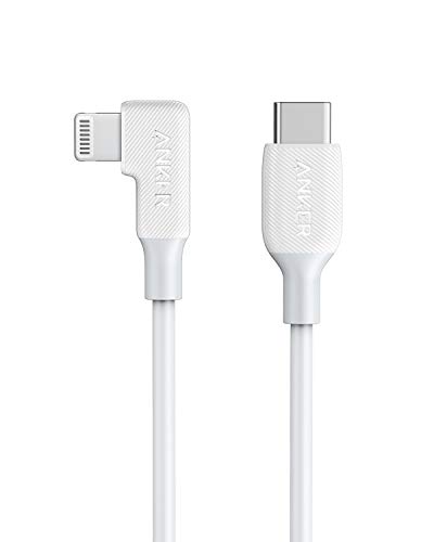 Anker USB-C to 90 Degree Lightning Cable (3 ft), MFi Certified, Supports Power Delivery for iPhone SE / 11 Pro/X/XS/XR / 8 Plus/AirPods Pro, iPad 8, iPod Touch, and More(White)
