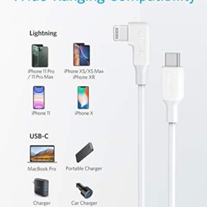Anker USB-C to 90 Degree Lightning Cable (3 ft), MFi Certified, Supports Power Delivery for iPhone SE / 11 Pro/X/XS/XR / 8 Plus/AirPods Pro, iPad 8, iPod Touch, and More(White)