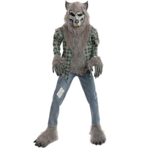 spooktacular creations child unisex green werewolf costume, halloween werewolf costume with mask, gloves and shoes cover-m(8-10yr)