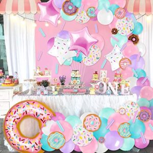 Levfla Donut Balloons Garland Pastel Decoration Kits 100 PCS Sprinkles Confetti Doughnut Backdrop Cutouts Kids Birthday Party Balloons Arch Photo Props Favor Ideas Supplies