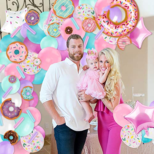 Levfla Donut Balloons Garland Pastel Decoration Kits 100 PCS Sprinkles Confetti Doughnut Backdrop Cutouts Kids Birthday Party Balloons Arch Photo Props Favor Ideas Supplies