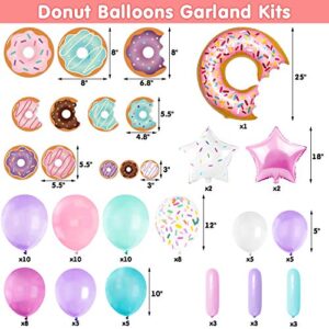 Levfla Donut Balloons Garland Pastel Decoration Kits 100 PCS Sprinkles Confetti Doughnut Backdrop Cutouts Kids Birthday Party Balloons Arch Photo Props Favor Ideas Supplies