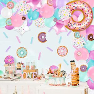 Levfla Donut Balloons Garland Pastel Decoration Kits 100 PCS Sprinkles Confetti Doughnut Backdrop Cutouts Kids Birthday Party Balloons Arch Photo Props Favor Ideas Supplies