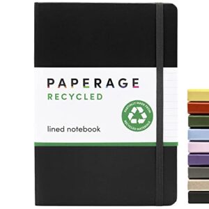 paperage recycled lined journal notebook, (black), 160 pages, medium 5.7 inches x 8 inches - 100 gsm thick paper, hardcover
