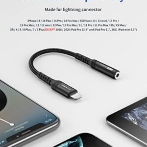 JSAUX Lightning to 3.5mm Adapter, iPhone Headphone Adapter [Apple MFi Certified] iPhone Aux Adapter Compatible with iPhone 14/14 Pro Max/13/13 Pro Max/12/12 Pro Max/11/11 Pro Max/SE/X/XR/XS/8-Black