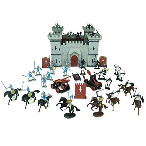 TYCBOY Colorful Character Modeling DIY Castle Building The Medieval Times Middle Ages Military Plastic Fort Model Kit Set with Figures Soldier Knight Simulated Siege War of Attack