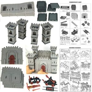 TYCBOY Colorful Character Modeling DIY Castle Building The Medieval Times Middle Ages Military Plastic Fort Model Kit Set with Figures Soldier Knight Simulated Siege War of Attack