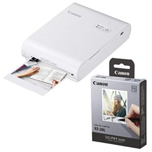 canon selphy square qx10 compact photo printer, white - with canon selphy color ink/label set xs-20l 20 sheets