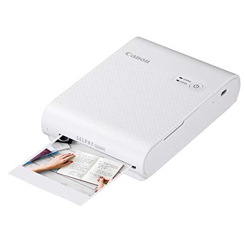 Canon SELPHY Square QX10 Compact Photo Printer, White - with Canon SELPHY Color Ink/Label Set XS-20L 20 Sheets