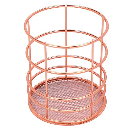 Rose Gold Metal Wire Desktop Pencil Holder Pen Cup Modern Decorative Makeup Brush Pot Multi-Use Desk Stationery Storage Organizer Container for Women, Girls, Office, Home, Dorm