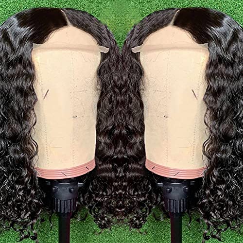 Short Bob Wigs 4x4 Lace Closure Wigs Human Hair Brazilian Curly Lace Front Wigs Human Hair Deep Wave Bob Wigs for Black Women 150% Density Pre Plucked with Baby hair 14 Inch