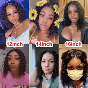 Short Bob Wigs 4x4 Lace Closure Wigs Human Hair Brazilian Curly Lace Front Wigs Human Hair Deep Wave Bob Wigs for Black Women 150% Density Pre Plucked with Baby hair 14 Inch