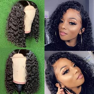 Short Bob Wigs 4x4 Lace Closure Wigs Human Hair Brazilian Curly Lace Front Wigs Human Hair Deep Wave Bob Wigs for Black Women 150% Density Pre Plucked with Baby hair 14 Inch