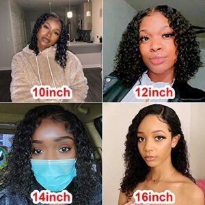 Short Bob Wigs 4x4 Lace Closure Wigs Human Hair Brazilian Curly Lace Front Wigs Human Hair Deep Wave Bob Wigs for Black Women 150% Density Pre Plucked with Baby hair 14 Inch