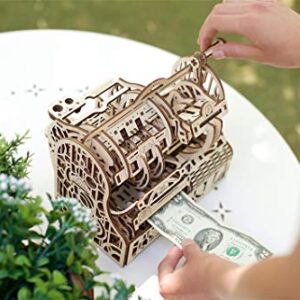 UGEARS 3D Puzzles Wooden Box - DIY Cash Register with Money Box - Exclusive Wooden Model Kits for Adults to Build - Vintage Wooden Mechanical Models - Self Assembly Woodcraft Construction Kits