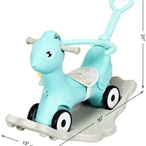 Costzon 4 in 1 Baby Rocking Horse, Ride on Push Car, Push and Ride Racer w/Music, Safety Bar, Parental Handle, Cushion, Kids Sliding Cart Rocker for 3–5 Year Old, Toddler Boys & Girls Gift Toy, Green