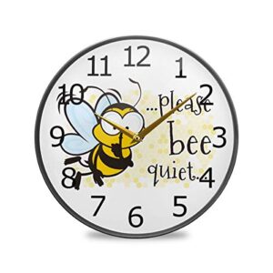 alaza vintage honey bee acrylic painted silent non-ticking round wall clock, 12 inch battery operated quiet bathroom clock for living room bedroom kitchen office decor