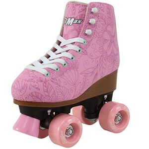 stmax quad roller skates for girls and women-size 2.5 kids to 8.5 women -outdoor, indoor and rink skating- classic high cuff with adjustable lace system (pink, 8 women)