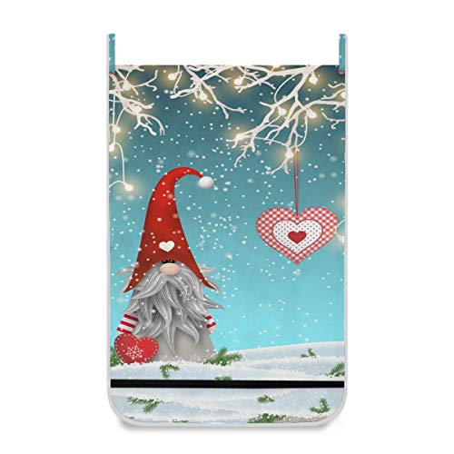 Winter Gnome Tomte Christmas Hanging Laundry Hamper Bag Winter New Year Xmas Heart Dirty Clothes Bag Large Storage Folding Basket Hanging Zippered Laundry Basket for Bathroom College, Closet, Behind