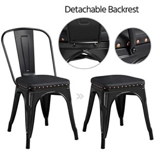 Yaheetech 4pcs Metal Dining Chairs with PU Leather Seat High Back Soft Cushioned Industrial Classic Iron Chairs Chic Dining Bistro Cafe Coffee Chair 18 Inch Black