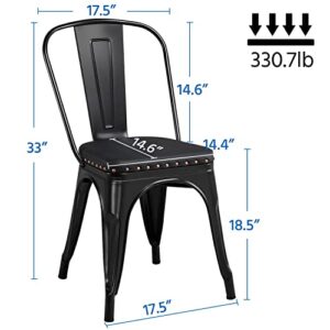 Yaheetech 4pcs Metal Dining Chairs with PU Leather Seat High Back Soft Cushioned Industrial Classic Iron Chairs Chic Dining Bistro Cafe Coffee Chair 18 Inch Black