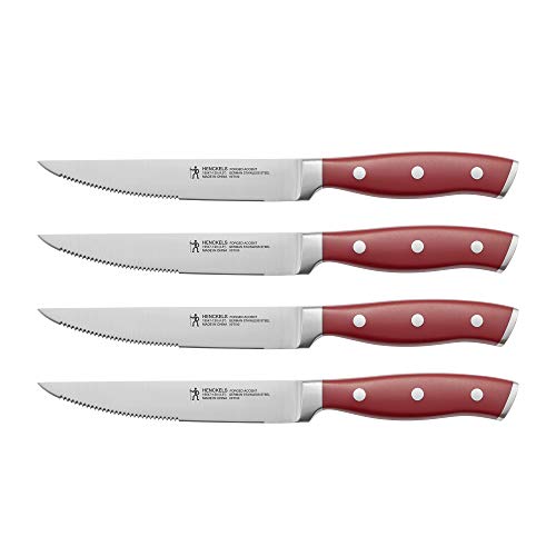 HENCKELS Forged Accent Razor-Sharp Steak Knife Set of 4, Red, German Engineered Knife Informed by over 100 Years of Mastery