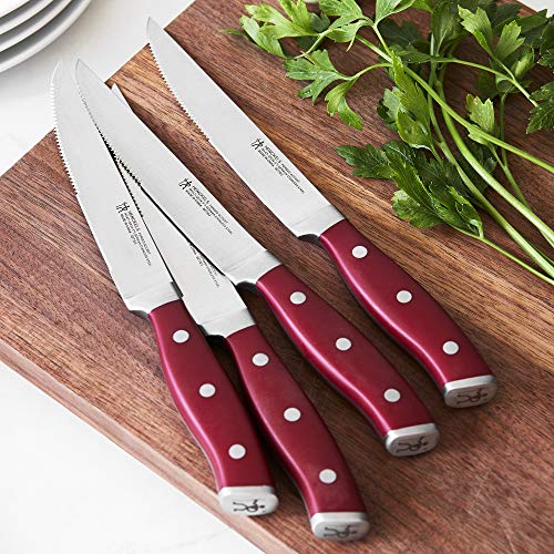 HENCKELS Forged Accent Razor-Sharp Steak Knife Set of 4, Red, German Engineered Knife Informed by over 100 Years of Mastery