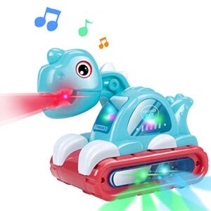 unih musical dinosaur car toy with sounds and lights for baby 6 to 12-18 months infant early crawling developmental toys for boys girls 1 2 3 years old