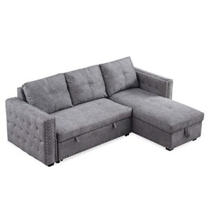 moredesign reversible sleeper sectional sofa, corner sofa-bed with storage,91" w*64.5" d*35.5" h, nailheaded, grey